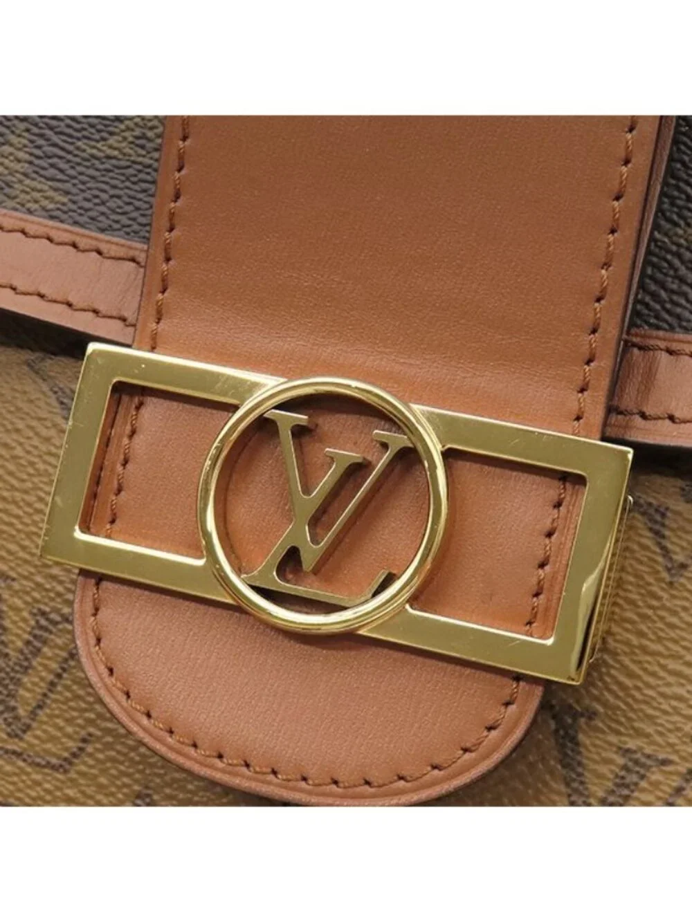 Louis Vuitton Shoulder Bag Dauphine MM Monogram Canvas Reverse Brown Gold Chain